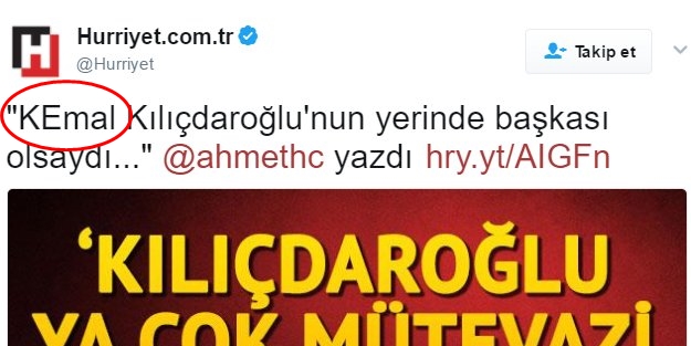 Hürriyet'in 'KEmal' paylaşımı olay oldu!