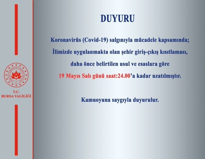 İçişleri Bakanlığı’ndan şehirler arası giriş ve çıkış kısıtlaması uzatıldı 