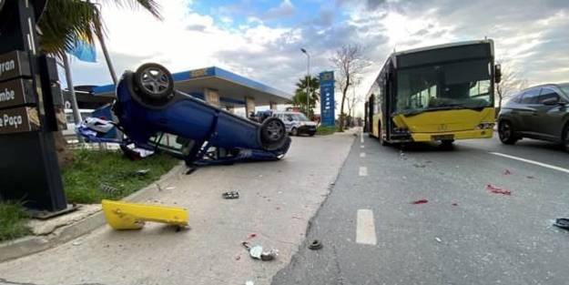 İETT otobüsü otomobile arkadan çarptı!