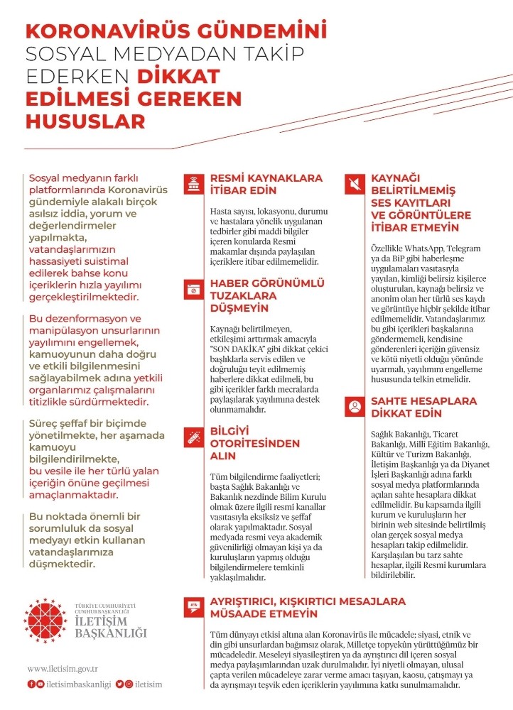 İletişim Başkanlığından sosyal medyadan korona virüs takibiyle ilgili açıklama 
