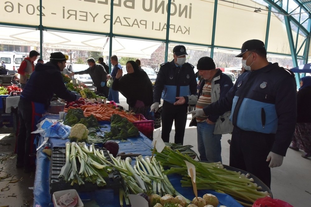 İnönü kapalı pazar yerinde koronavirüs önlemleri 