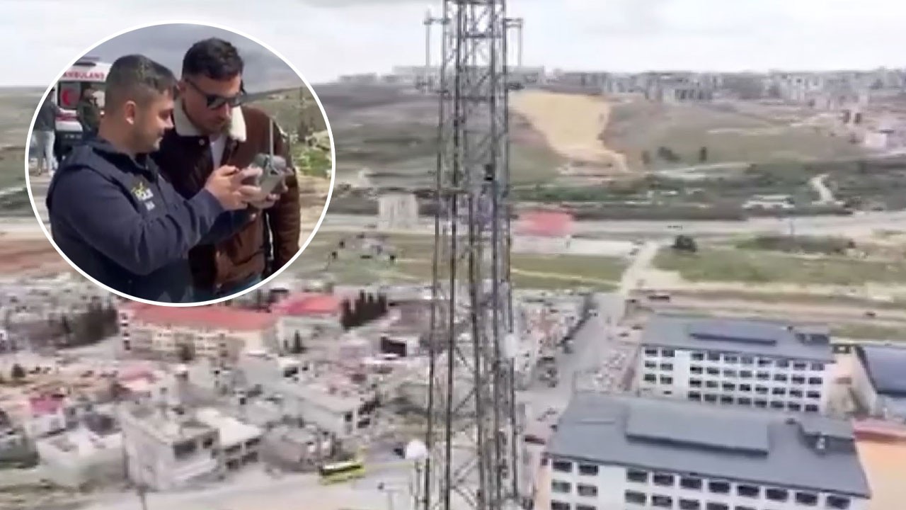 İntihar için elektrik direğine çıktı, polis dronu ile havada vazgeçirildi