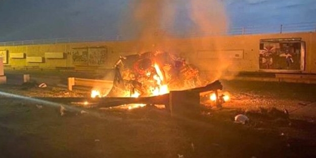 İranlı general Kasım Süleymani'nin füze atılan aracının son görüntüsü!