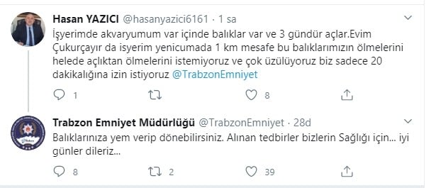 İş yerinin akvaryumundaki balıklarına yem vermek için Trabzon Emniyeti’nden yardım istedi 