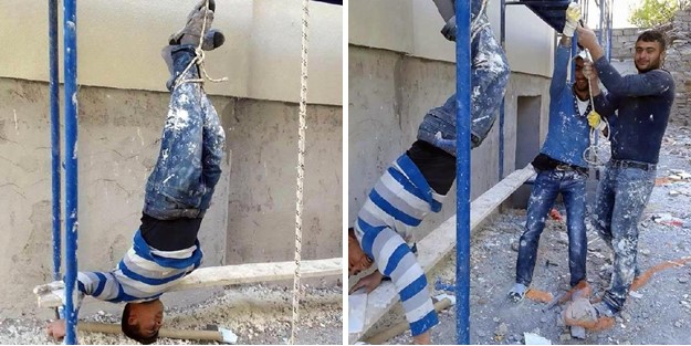 İşi aksattı diye iskeleden sallandırdılar!
