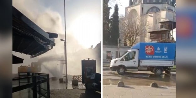 İSKİ ekiplerinin çalışması sırasında su borusu patladı!