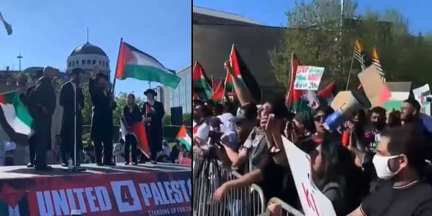 İsrail karşıtı protestoda bir Yahudi, 'tekbir' çektirdi!