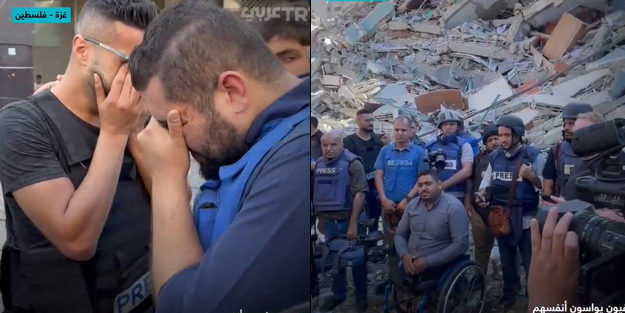 İsrail'in vurduğu medya binasındaki gazeteciler gözyaşlarını tutamadı