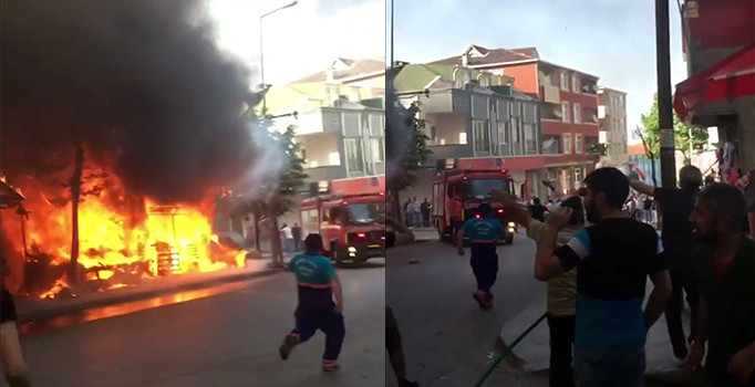 İstanbul Arnavutköy’de kulübe ve araç alev alev yandı