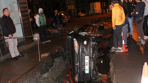 İstanbul Şişli'de virajı alamayan otomobil kanala düştü