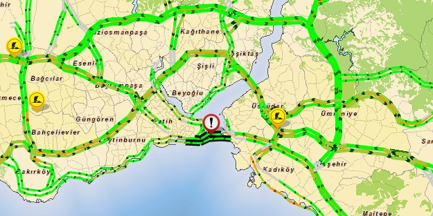 Megakent İstanbul trafiği haritası yemyeşil!