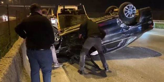 İstanbul'da otomobil takla attı
