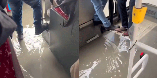 İstanbul'da skandal görüntü! İETT otobüsünü su bastı