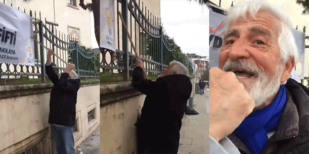 İstanbul'un göbeğinde AK Parti pankartına alçak saldırı