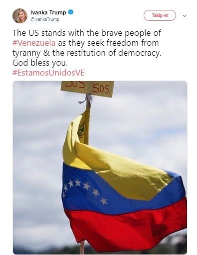 Ivanka Trump: “ABD Venezuela’nın cesur insanlarının yanında” 