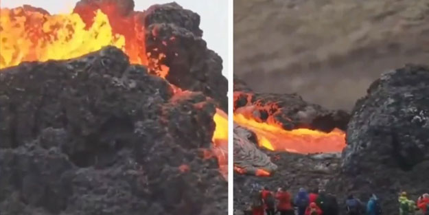 İzlanda'da yanardağ patladı! Lavlar metrelerce yükseldi