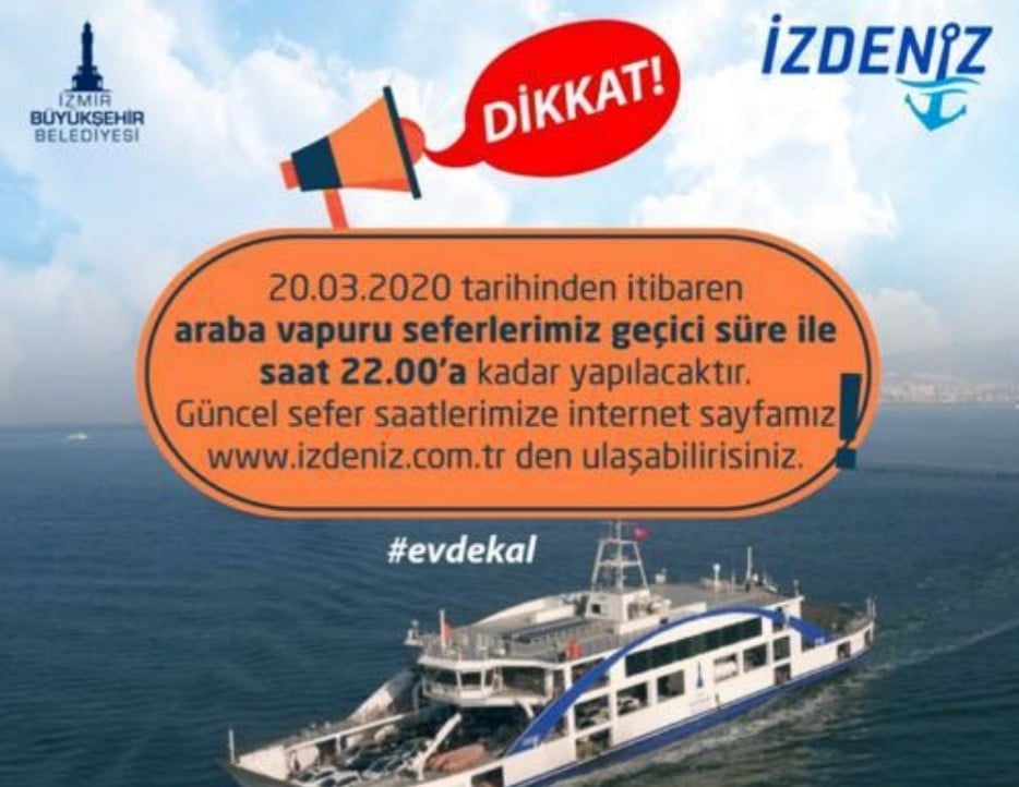 İzmir’de araba vapuru seferlerinde saat değişikliği 