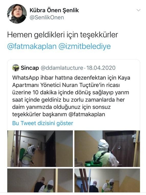 İzmit Belediyesi ekiplerinin virüsle mücadelesini fotoğraflayarak teşekkür etti 
