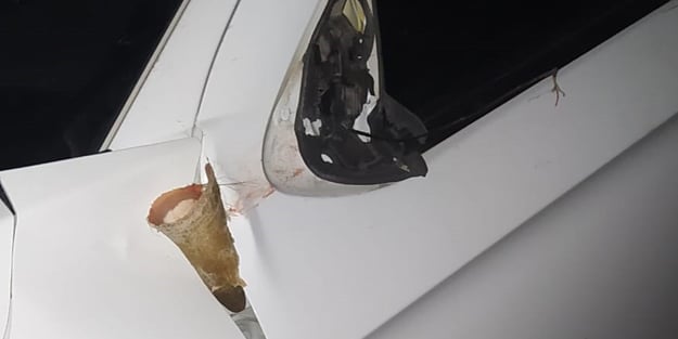 Kaçan kurbanlık kazaya neden oldu, boynuzu aracın kaportasında kaldı
