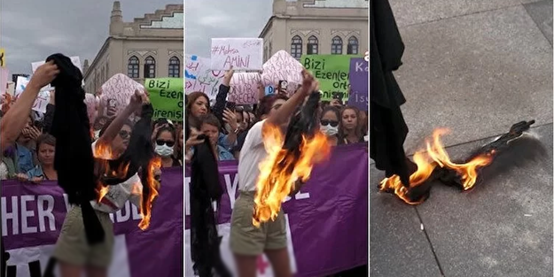 Kadıköy’de çirkin provokasyon! LGBT bayrağı açıp ‘çarşaf’ yaktılar!