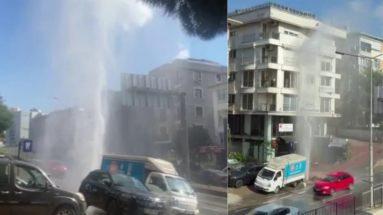 Kadıköy’de su borusu patladı: Tazyikli su 5 katlı bina boyuna ulaştı fışkırdı!