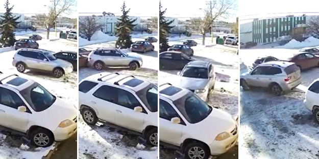 Kadın sürücünün park edilmiş araç ile imtihanı