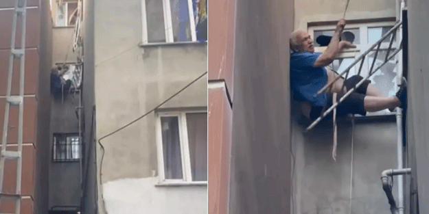 Kağıthane'de film gibi olay! Çatıdan düşen adam havada asılı kaldı