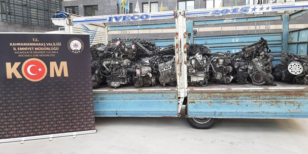 Kahramanmaraş'ta çok sayıda gümrük kaçağı otomobil motoru ele geçirildi