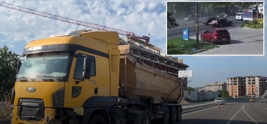 Kamyon kırmızıda bekleyen araçların arasına daldı! İşte o görüntüler