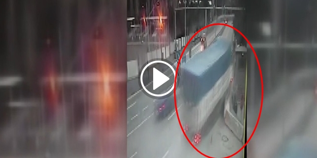 Kamyon polis uygulama noktasına böyle girdi