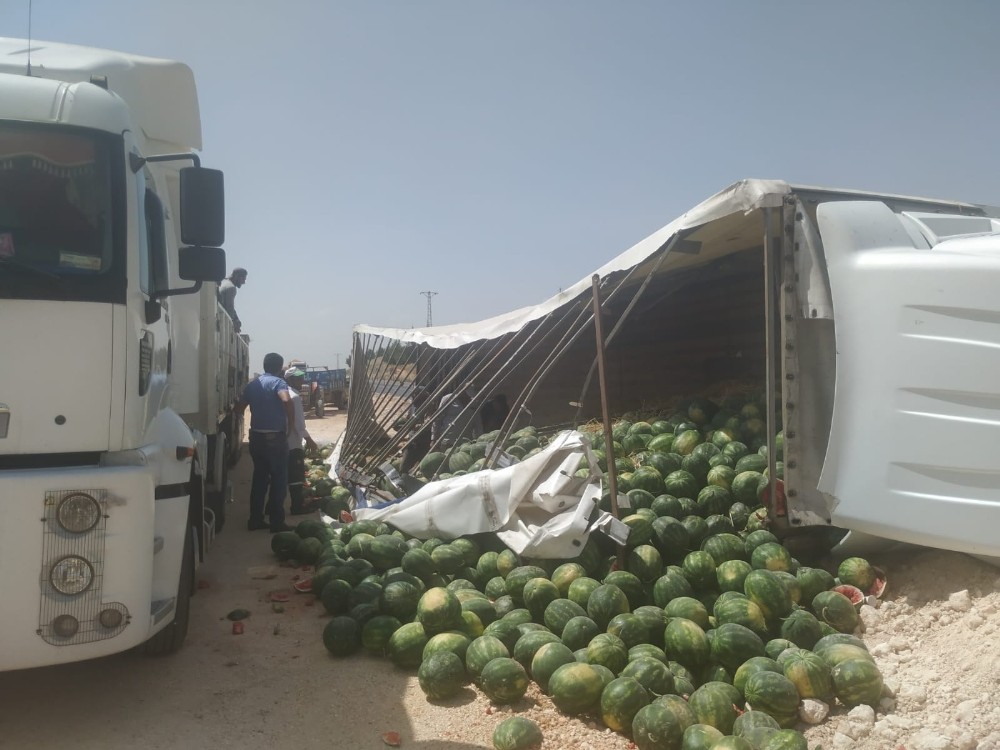 Kara yolunun kenarı karpuz tarlasına döndü 
