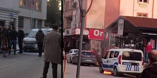 Karakolun önündeki polis otosunu yaktı