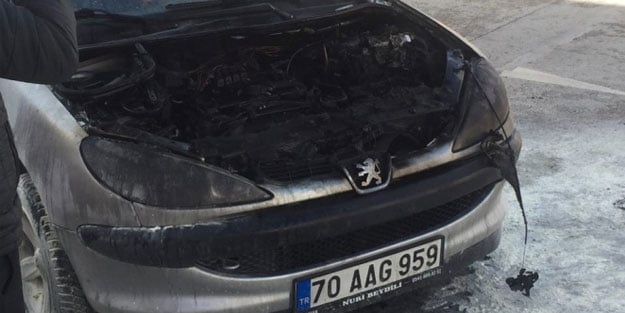 Karaman'da alev alan otomobil söndürüldü