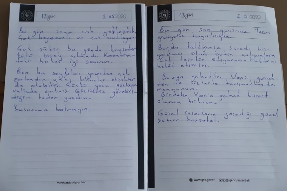 Karantina yurtlarında kalanlardan teşekkür mektubu 