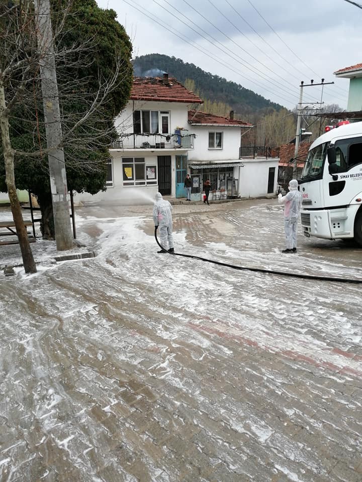 Karantinaya alınan Yeşildere köyüne dezenfekte desteği 