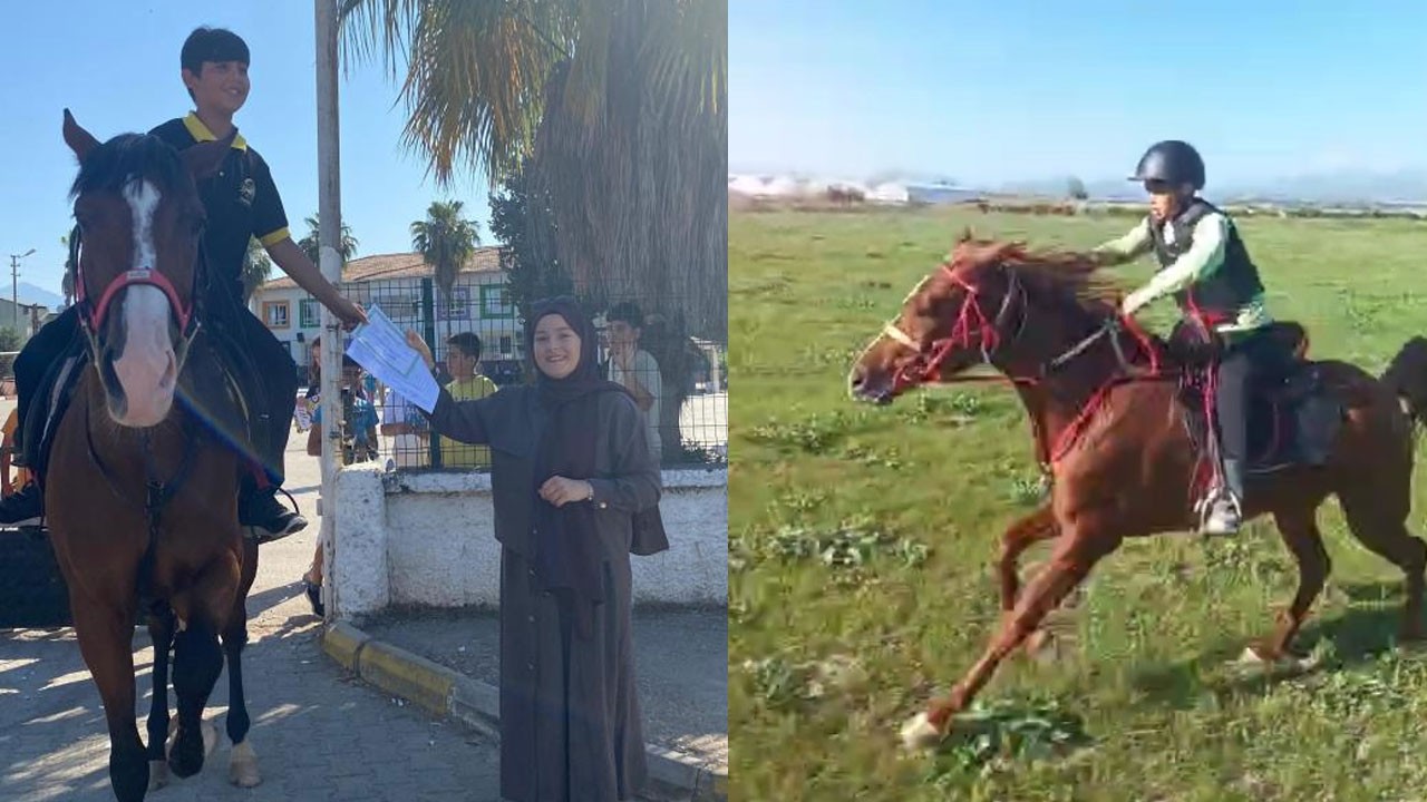 Karnesini almaya atla geldi