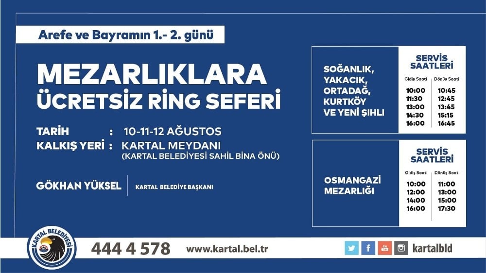 Kartal Belediyesi’nden Kurban Bayramı’nda ücretsiz mezarlık ulaşımı 