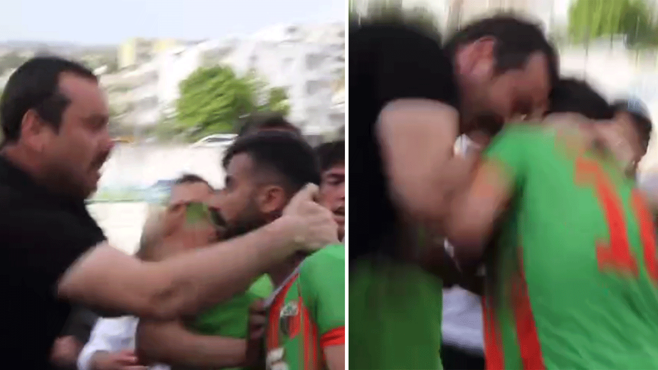 Kavgayı ayırmak için sahaya giren polis, futbolcuya kafa attı