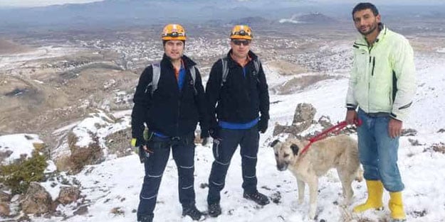Kayalıklarda mahsur kalan köpek donmak üzereyken kurtarıldı