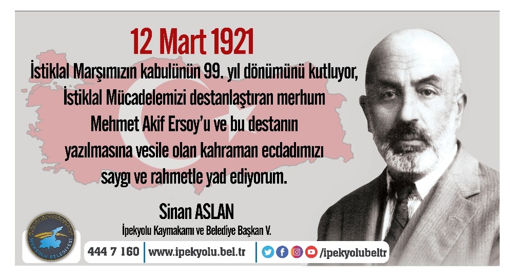 Kaymakam Aslan’dan ‘12 Mart İstiklâl Marşı’nın Kabulü ve Mehmet Akif Ersoy’u Anma Günü’ mesajı 