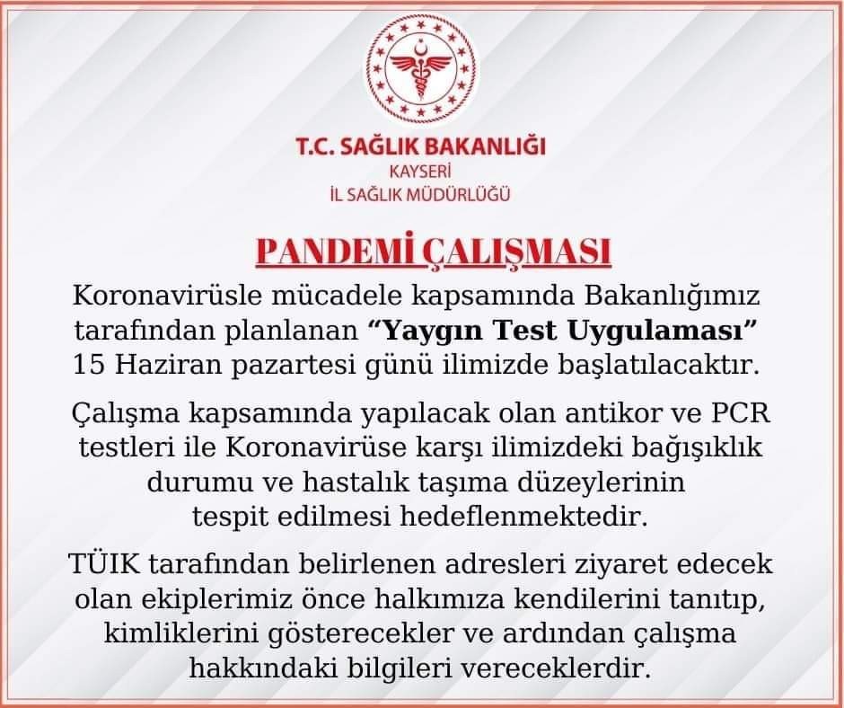 Kayseri’de ’Yaygın Test Uygulaması’ başladı 