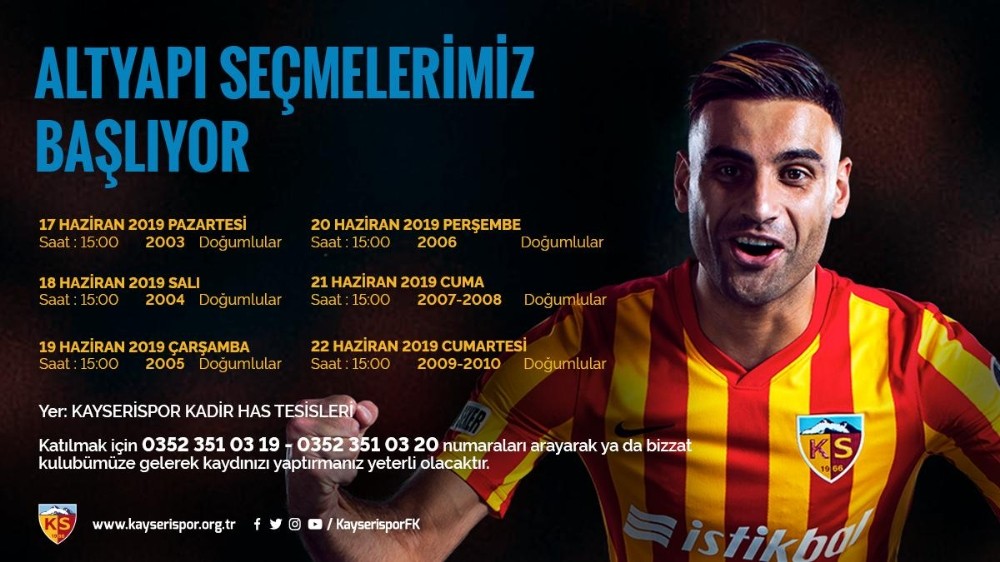 Kayserispor alt yapı seçmeleri başlıyor 