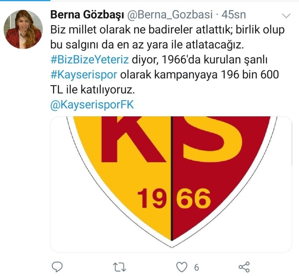 Kayserispor’dan Milli Dayanışma Kampanyası’na 196 bin 600 TL destek 