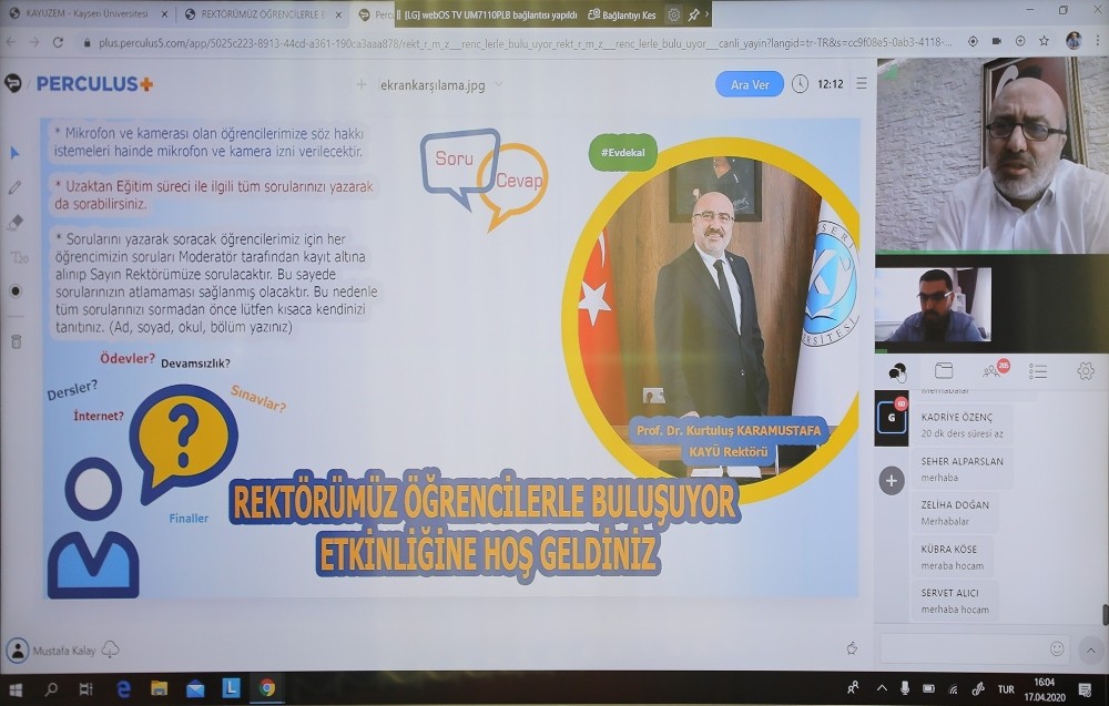 KAYÜ Rektörü Karamustafa, uzaktan eğitim sistemi üzerinden öğrencilerle buluştu 