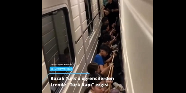 Kazakistan'da bir trendeki görüntüler viral oldu! 'Türk Kanı'nı böyle duyurdular