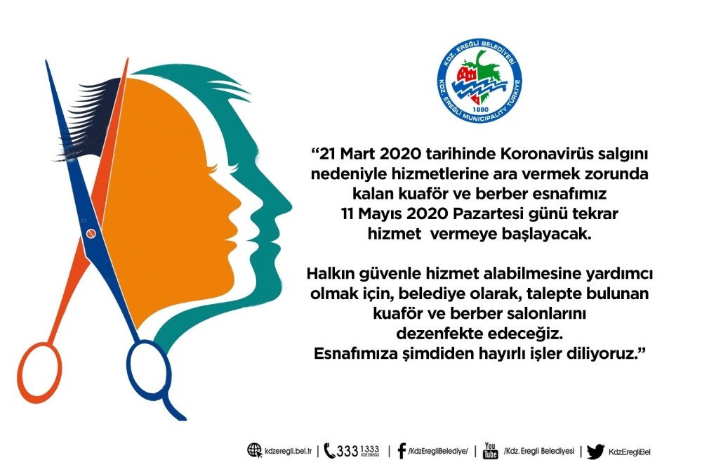 Kdz. Ereğli Belediyesi kuaför ve berberleri dezenfekte edecek 