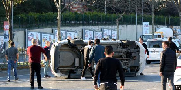 Kediyi ezmemek için fren yaptı, otomobil yan yattı