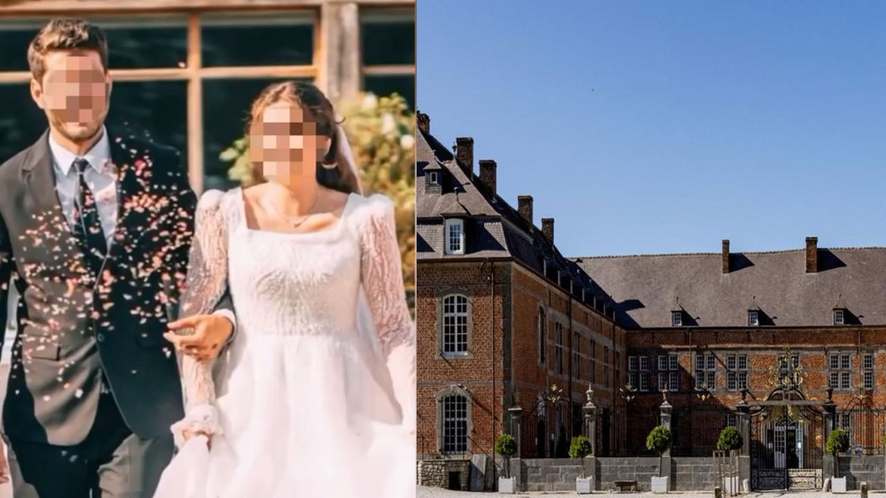 Keriz parasıyla şatoda himmet düğünü! Türkiye’de başı kapalı Belçika’da şatoda evlenirken başı açık!