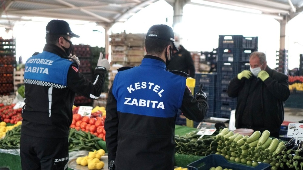 Kestel’de pazar yerlerinde korona virüs tedbirleri 