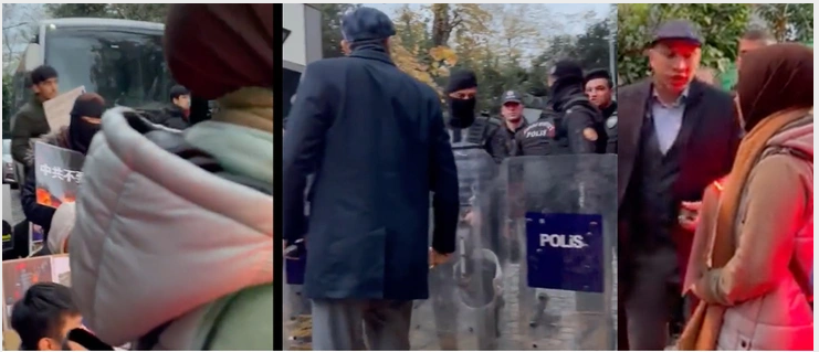 Kim bu adam, polis mi? İstanbul'da eylem yapan Uygur Türkleri'ne tavrı tepki çekti! Sözleri şoke etti